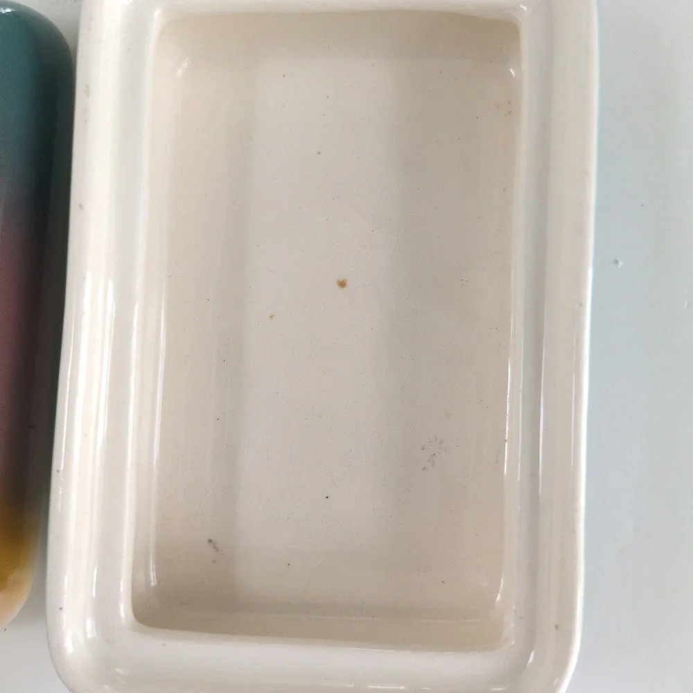 Vtg 80s Tropical Palm Tree Trinket Box Jewelry Lidded Ceramic Sunset Beach Small
